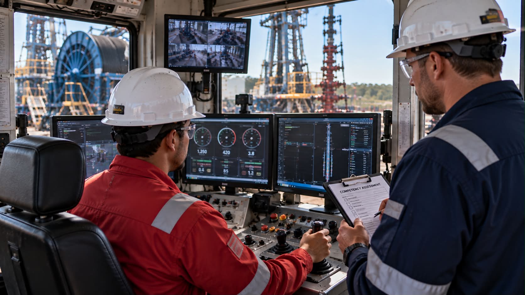 Supervisor completing a competency assessment at the controls